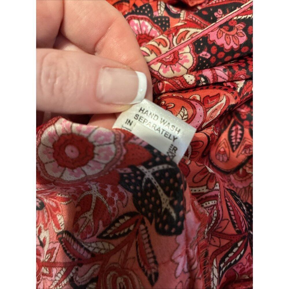 Womens Red Black White Paisley Pattern Long Sleeve Silk Wrap Dress 4 Small - Picture 4 of 5